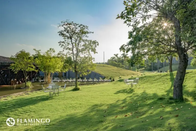 Bãi cỏ sau nhà hàng Bamboo Bãi cỏ sau nhà hàng Bamboo rộng rãi