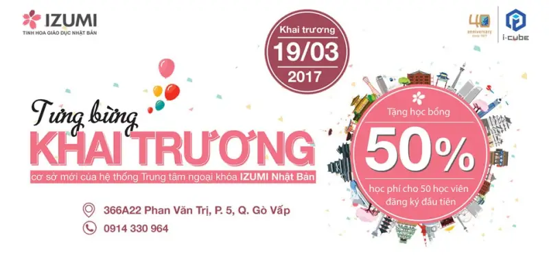 Banner với thiết kế ưu đãi nổi bật Banner khai trương izumi