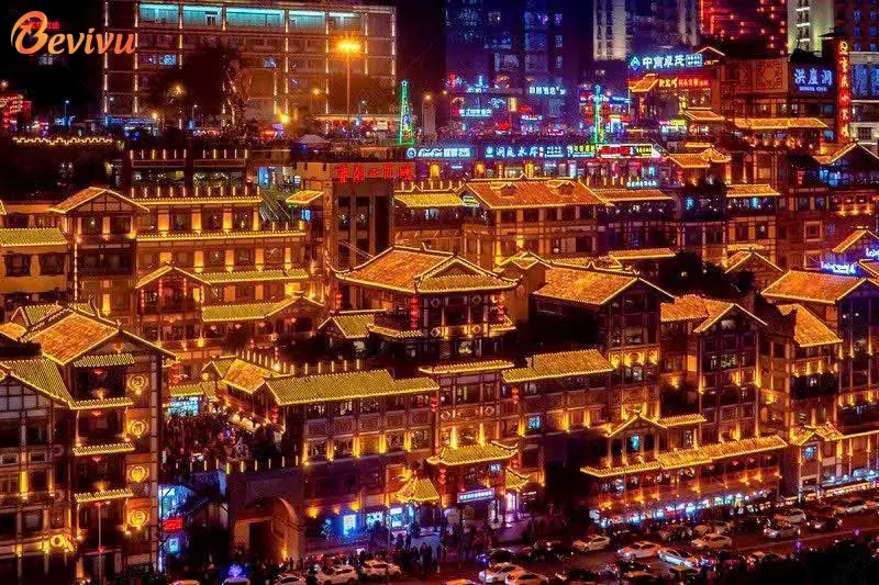 Hồng Nhai Động rực rỡ ánh đèn du lịch tour trung quốc trùng khánh